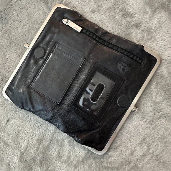 Hobo International Lauren Clutch Wallet Black Leather Perforated - Picture 4 of 6